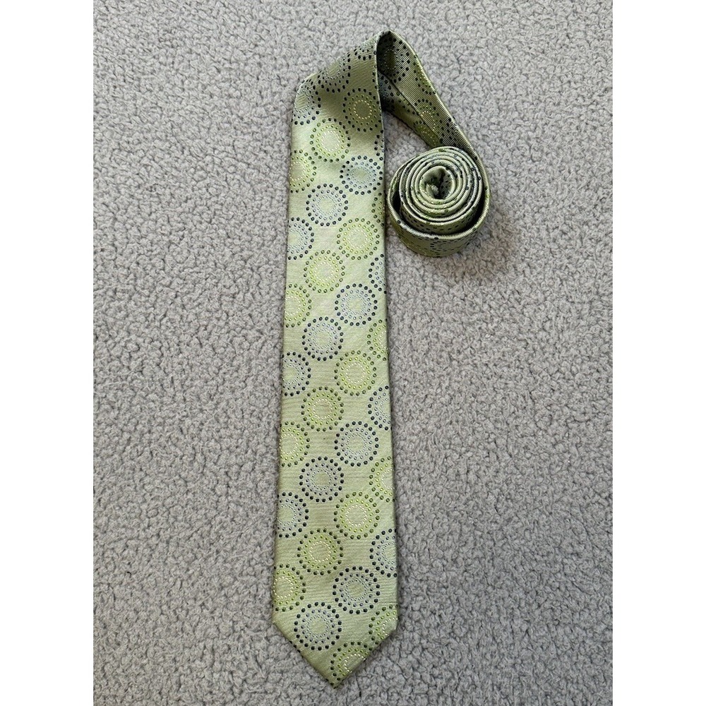 Haines & Bonner Men's Classic Designer Tie 100% Silk Green Circle Dot Necktie